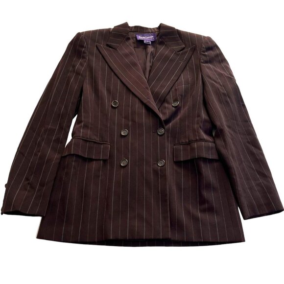 Ralph Lauren Purple Label Safford Pinstripe Wool Jacket in Brown - Picture 1 of 8